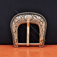 Heavy Gold Western Cowboy Belt Buckle 3 Piece Set Floral Carved Unisex 1-1/2"