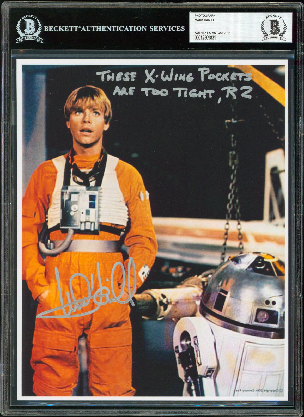 Mark Hamill Autographed Signed These X-Wing Pockets Are Too Tight, R2 8X10 Photo Beckett Slabbed 