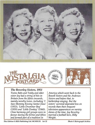 AK Die Beverley Schwestern 1951 Joy Babs Teddy enge Harmonie Sänger Nostalgie