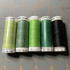 LOT 5 different Mettler Metrosene Thread Green