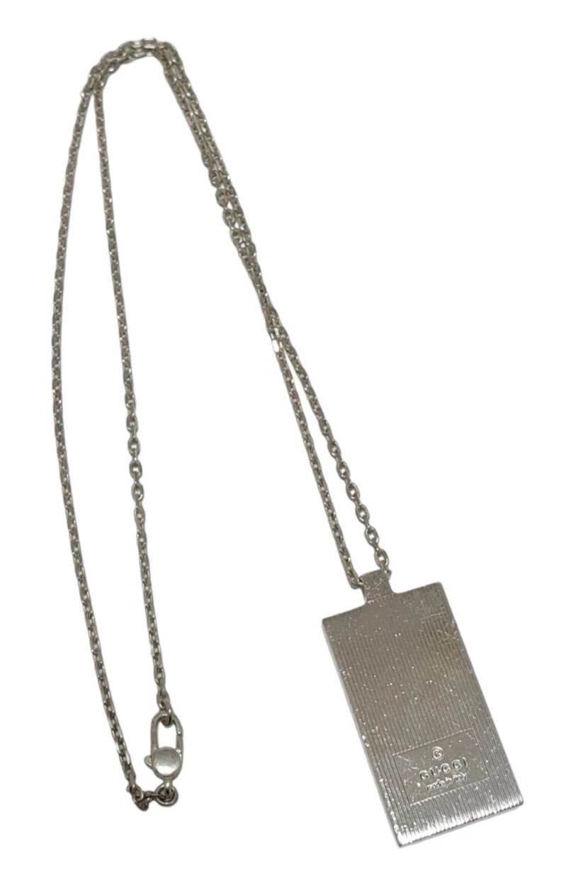 Gucci Collana Targa Logo Ciondolo Uomo Donna SV925 Argento Logo Accessorio