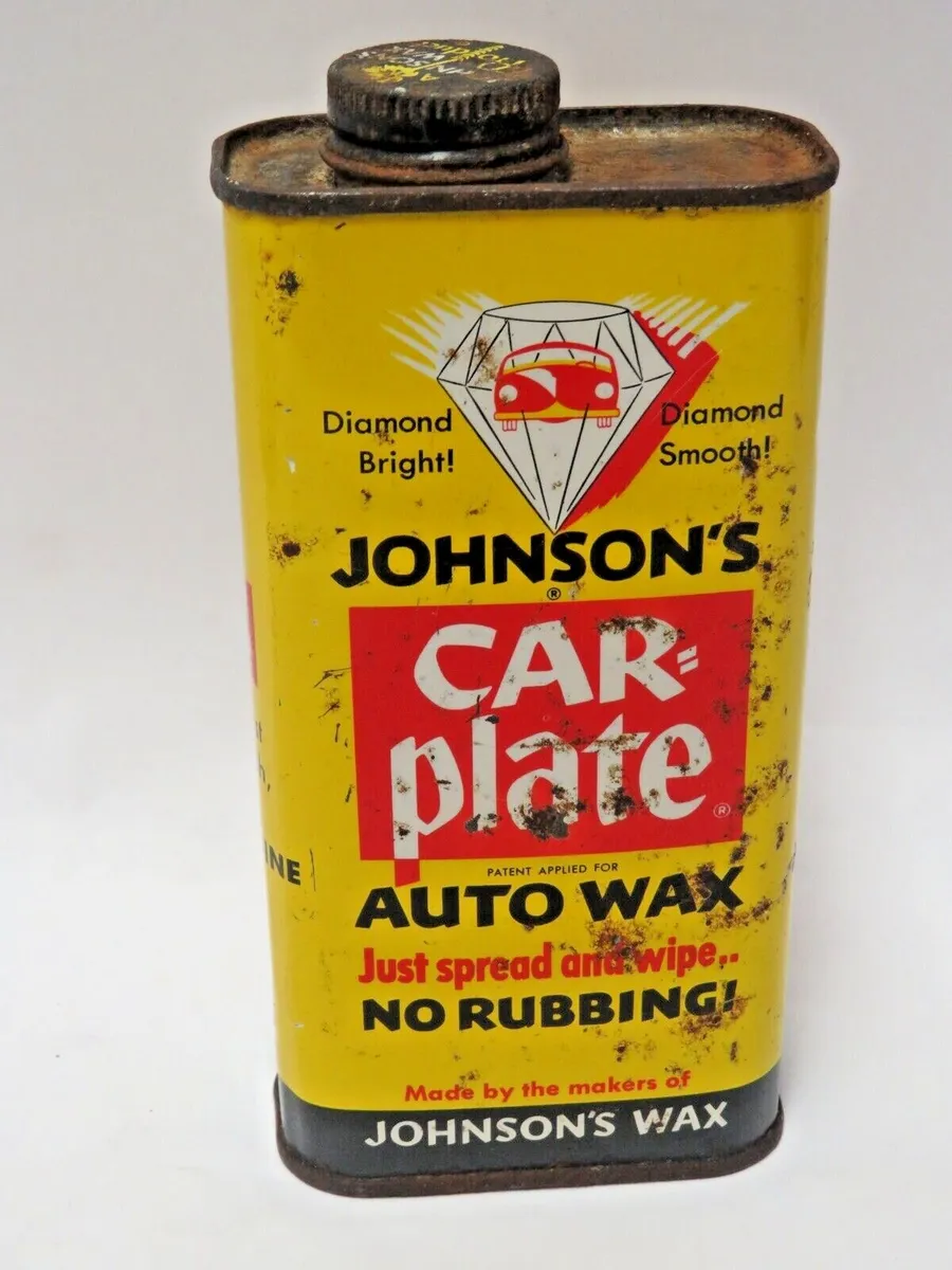 Vintage Johnson's Car-Plate Auto Wax 10 FL. OZ Tin Empty Pre 1963