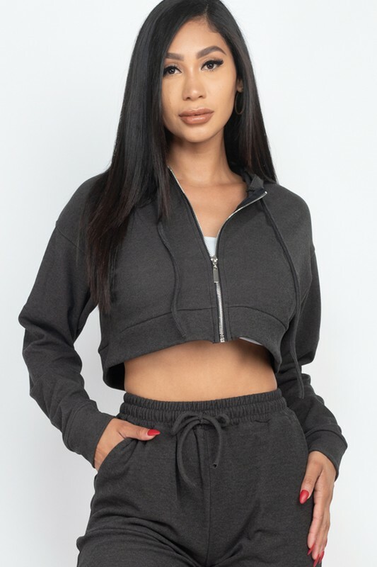 Women's Cropped Hoodie Sweatshirt Long Sleeve Full Zip Jacket Hooded Crop |  eBay