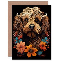 Cockapoo Blumen Jugendstil Tierportrait Geburtstagskarte