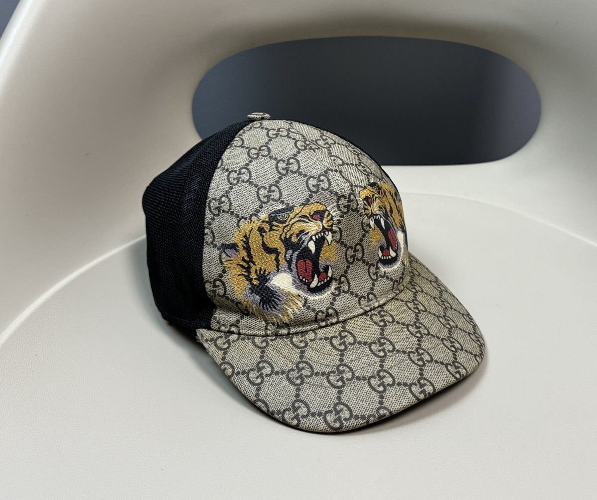 Gucci Tiger Print GG Supreme Canvas Baseball Cap Beige Size M | eBay