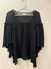 NICE! Max Studio Size SMALL Flutter Sleeve Ruffle Blouse Women's Black Sheer