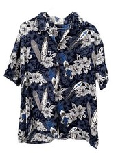Pacific Legend Hawaiian Shirt size L Men Camp Blue Floral Surfboard Print