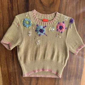 CHRISTIAN LACROIX BAZAR Rare VTG knitted sweater raffia floral  cropped boho