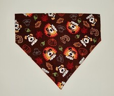 THANKSGIVING DOG PILGRIMS  TURKEYS ON BROWN DOG SCARF/BANDANA--S, M, L
