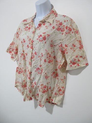 Sz XL Eddie Bauer LIGHTWEIGHT POPLIN Floral Coral Shirt Top Women's Short Sleeve - Picture 9 of 15
