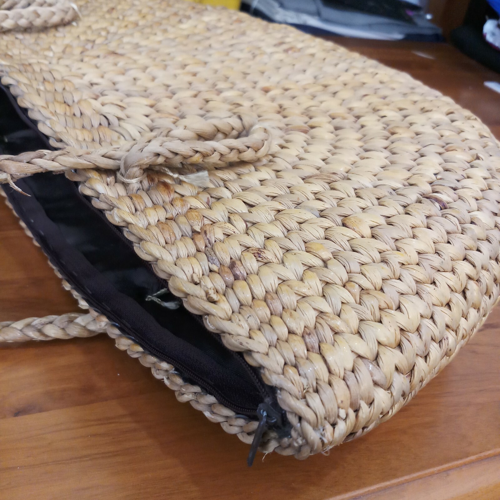 Handmade Thai Woven Handbag Zipper Natural Water Hyacinth Polyester ...