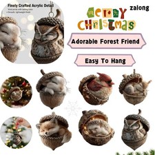 Forest Animal Acorn Ornaments, Cozy Forest Christmas Ornaments, Pine Cone 2D