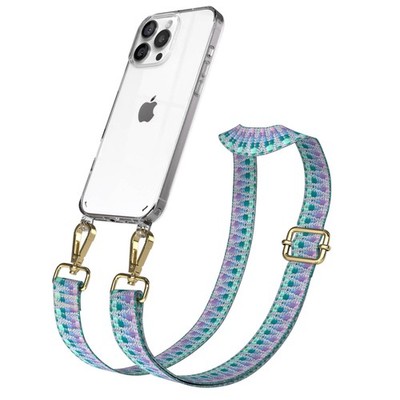 Silikon Hülle mit Band für Apple iPhone 16 Pro Max Cover Kette Einhorn Mix -Gold