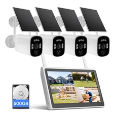 Solar Home Security Camera System with Monitor, 4PCS 4MP Bullet Solar Camera