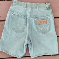 Vintage Wrangler Shorts Womens 24 Sage Green Denim USA Made High Rise Western 80