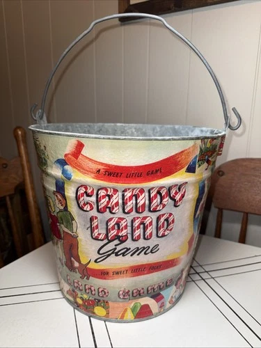 Vintage Candy Land Graphics Galvanized Pail MacBeth Collectible New York
