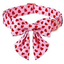 Valentine's Day Dog Collar-Adorable Pink Heart Dog Collar with Sailor Bowtie,