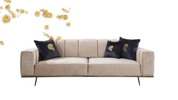Hochwertige Dreisitzer Sofa 3 Sitzer Luxus Sofas Modern Beige Stoff MöBel Design-image