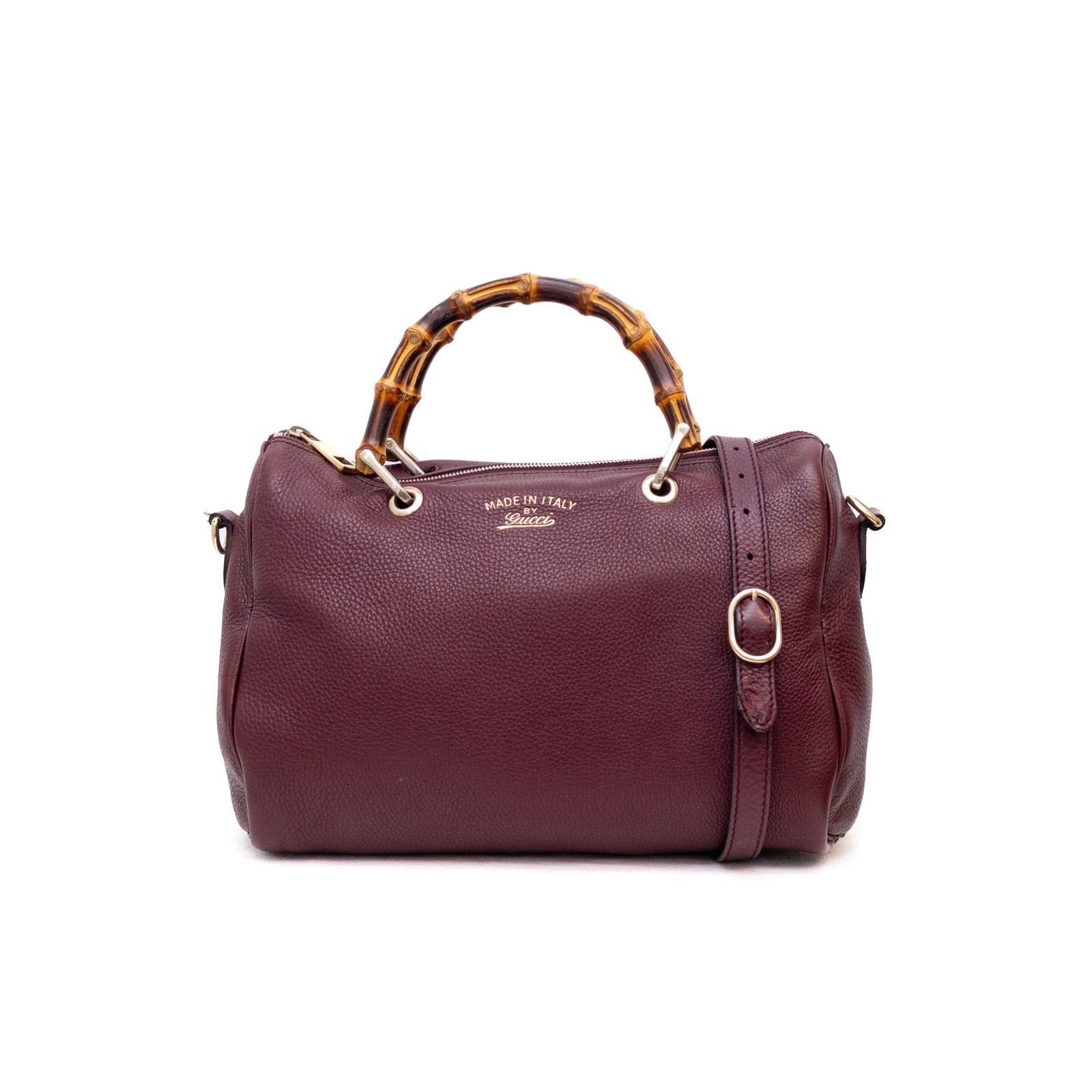 Gucci Burgundy Pebbled Calfskin Leather Medium Bamboo Shopper Boston Bag  