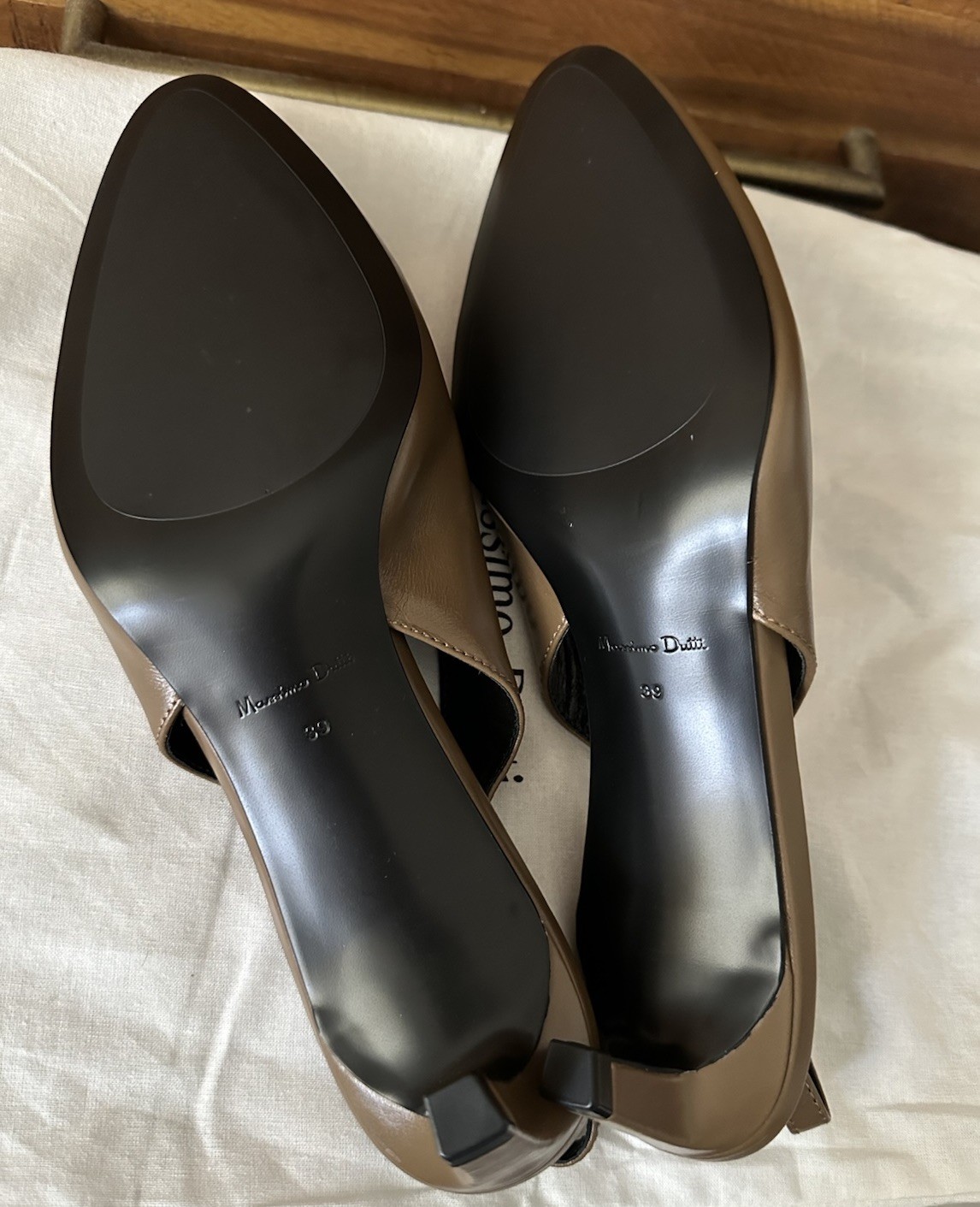 NWT Massimo Dutti Women's Round Toe Leather Slingback Heeled Khaki Shoes 8 (39) image 9