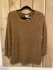 Multiples Brown 3/4 Sleeve Knit Top Size M NWT