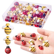 60 Pcs Tiny Resin Bees Ladybugs Decor, Including 30 Pcs Bumble Bee Embellishment
