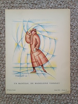 1922 Pochoir Druck Frau Pelzmantel Schlittschuhlaufen Thayaht Madeleine Vionnet Art Deco VP6