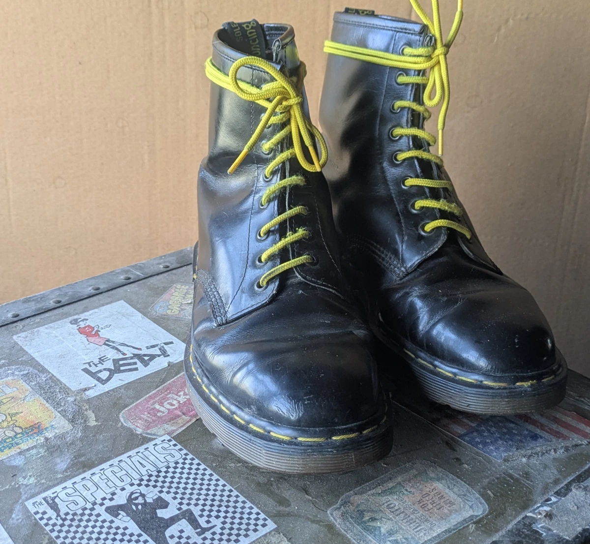 VTG Dr Doc Martens Yellow Gold Lace Up Damian Leather Boots Shoes US Mens 8 EU41 Doc Martens 1460 Boots - Collaboration with / The... | Depop main image 2