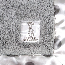 Little Giraffe Luxe Fur Lovey Security Blanket Satin Trim 15"x15" Gray Polka Dot