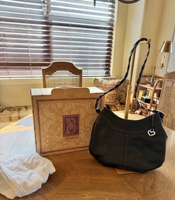 BRIGHTON Cameron Hobo Handbag Purse Black Pebbled Leather Braided Strap w/Box 