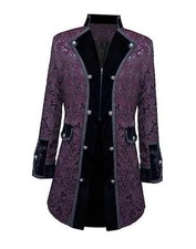 Men's Victorian Steampunk Tailcoat Jacket Gothic Brocade Coat - XX-Large Wine