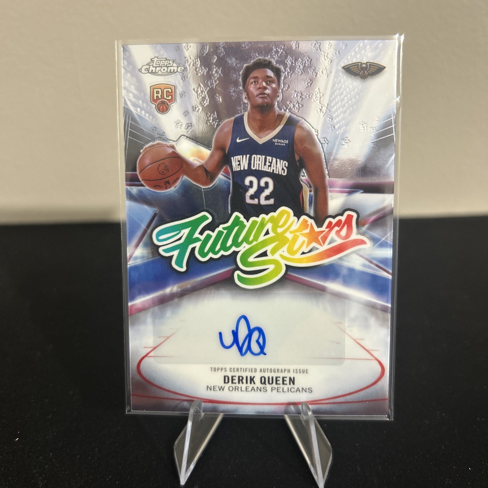 Derik Queen 2025-26 Topps Chrome Refractor Future Stars RC ON CARD Auto Pelicans