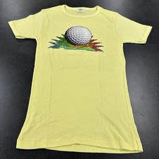 Vintage 1980s Golf T Shirt Yellow Graphic Tee Made in USA Small Long Women’s