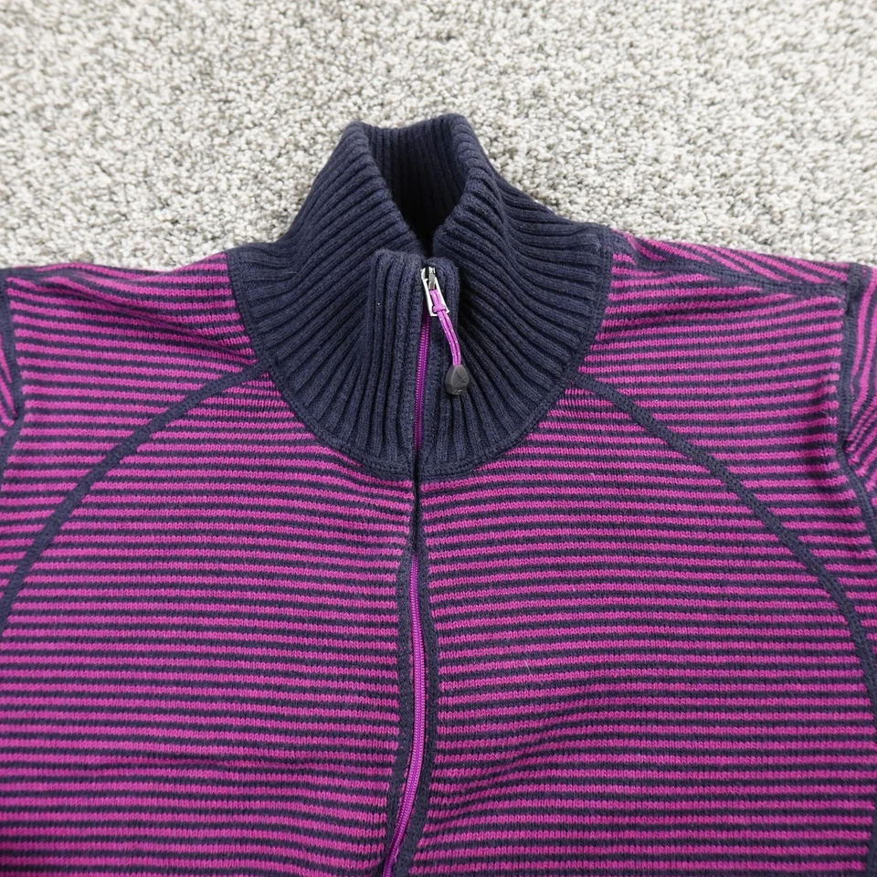 Suéter Eddie Bauer Para Mujer XL Púrpura Azul Rayas Cremallera Completa Cuello Simulado Chaqueta Caminata Foto 3 de 4
