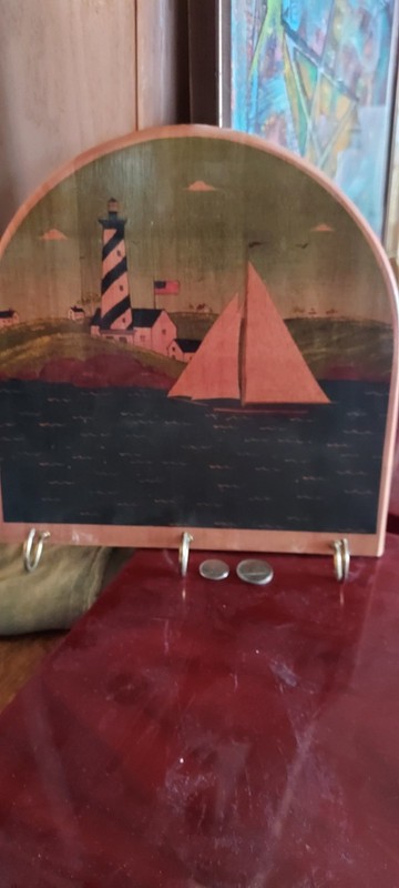 Vintage lighthouse Nautical Americana Flag Wall Key Holder