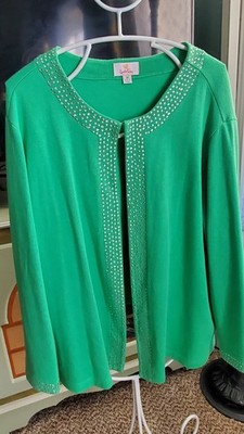 Quacker Factory Green Sweater/Cardigan 3XL Open piece No Insert Cotton Jeweled