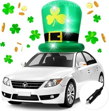 Leyndo 6FT St Patricks Day Inflatables Hat Car Roof Decorations, Blow green 