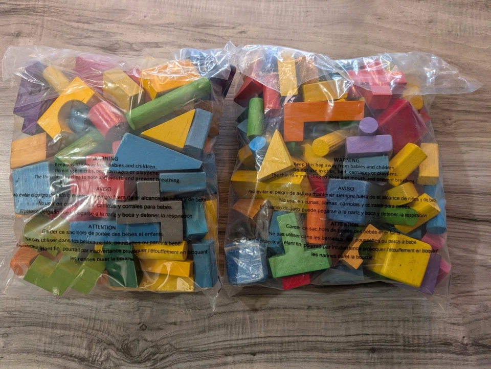 Blocos de madeira infantis, blocos de construção com mais de 6 libras formas e cores sortidas - Imagem 2 de 3