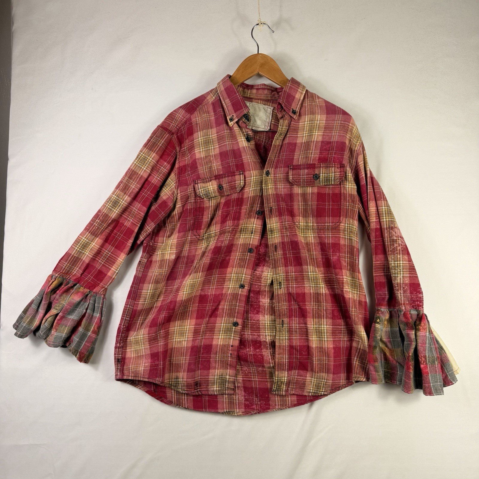 Vintage Pink Red Patchwork Plaid Embroidered Flan… - image 1