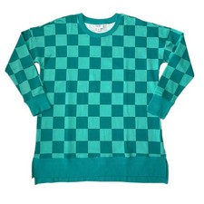LARGE HANNAH LuLaRoe  TEAL CHECKERBOARD  Sizes 12-14 Crewneck Sweatshirt