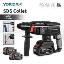 2 Batteries + Cordless Hammer Drill SDS Rotary Heavy Duty Electric Impact Hammer