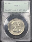 1959-D Franklin Silver Half Dollar 50c PCGS MS64 Rattler Holder