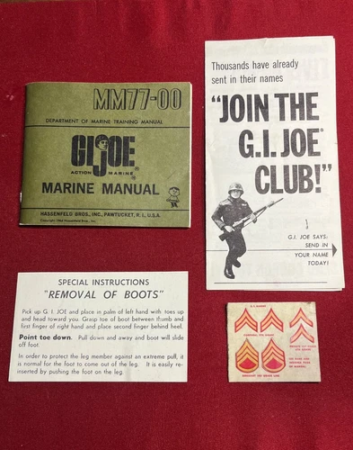 HASBRO 1964 GIJOE Action Marine Chevon sticker sheet/field manual/ Boot removal