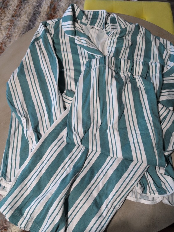 Womens Honeydew Comfy Pajamas Green And White Stripe 2PC M/L