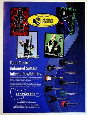 Fernandes Sustainer Guitar Print Ad Rob Zombie Type O Negative Suicidal Tendency