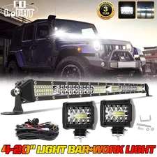 20inch LED Light Bar Spot Flood Combo +4" Pods Offroad For Jeep Truck SUV+Wiring