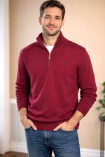 Austin Reed Sweater Men’s M quarter 1/4 zip Cotton Maroon/Red.