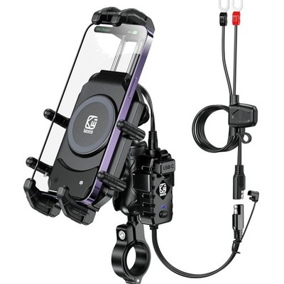 Diebstahlsichere Motorrad-Handyhalterung mit Qi 15W Ladegerät für 5,4-7,2 Zoll