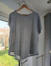 Made In Italy Grey Lagenlook Top Blouse One Size 14 16 Linen Feel Asymmetric Hem