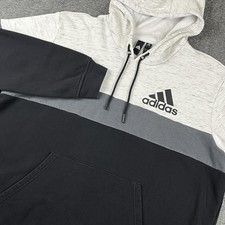 Adidas Hoodie Mens XL Gray Black Colorblock Pullover Fleece Sweatshirt FK2834